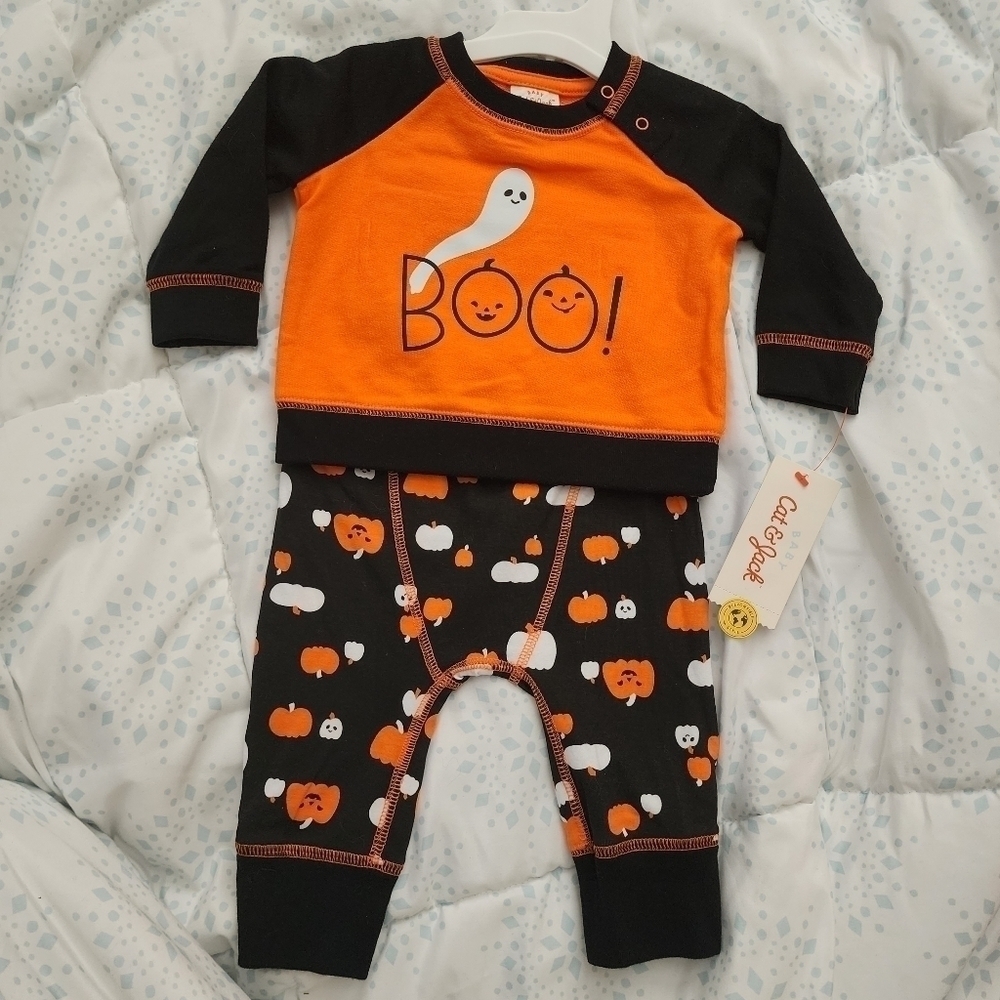 NWT Baby Cat & Jack 3-6M 2 Piece Halloween Outfit Ghost Boo Long Sleve Pants New